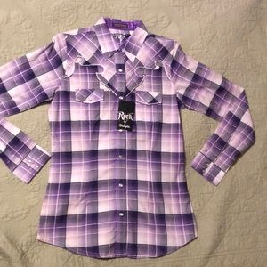 Wrangler purple plaid Rock 47 western shirt small